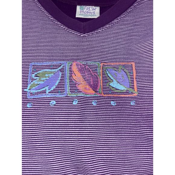 Fresh Produce V-neck Sweatshirt Purple Stripe L 100% Cotton Long Sleeve Beachy - Picture 3 of 11